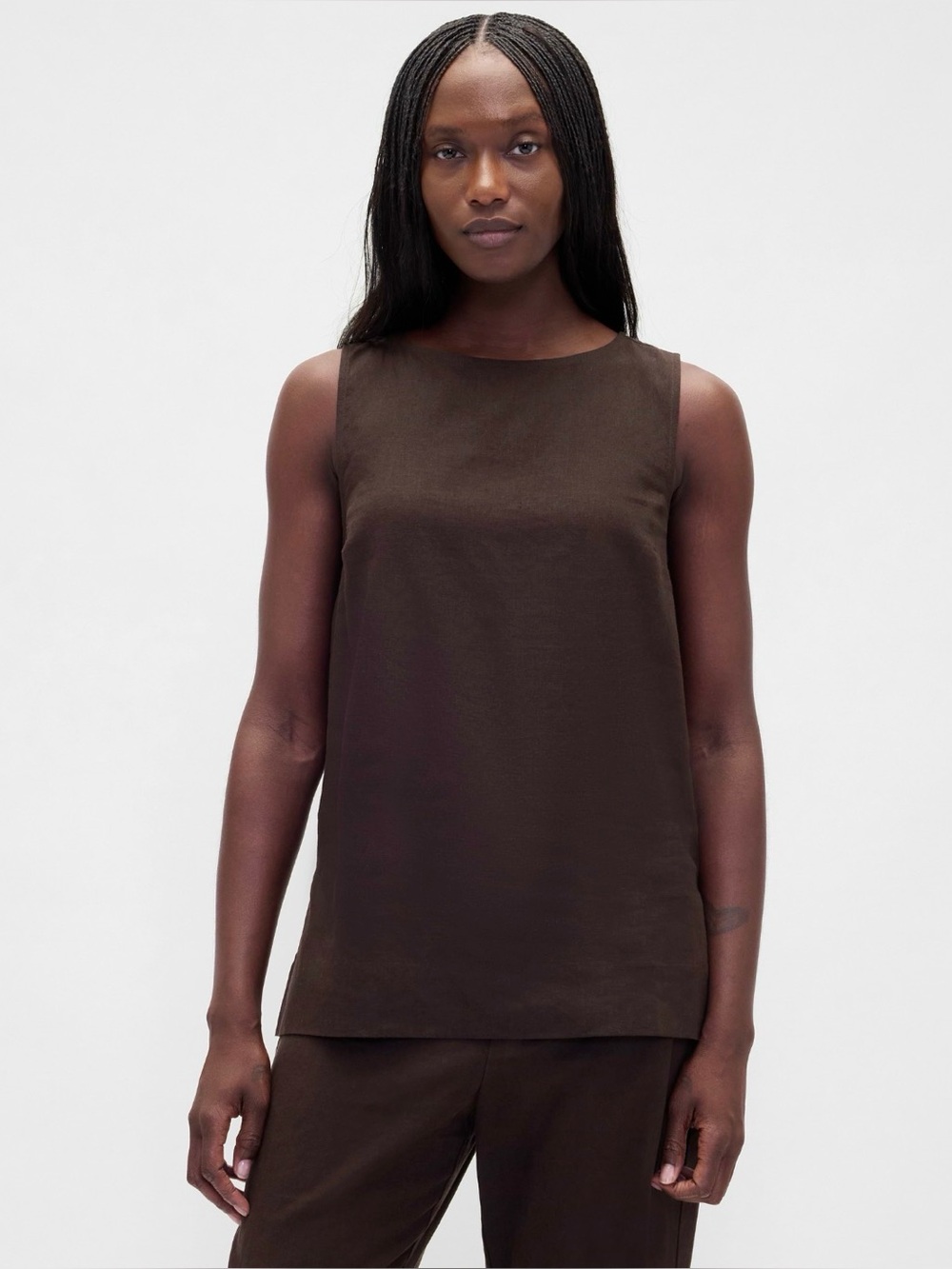 GAP Linen-Blend Shell Tank Top - Terra Brown